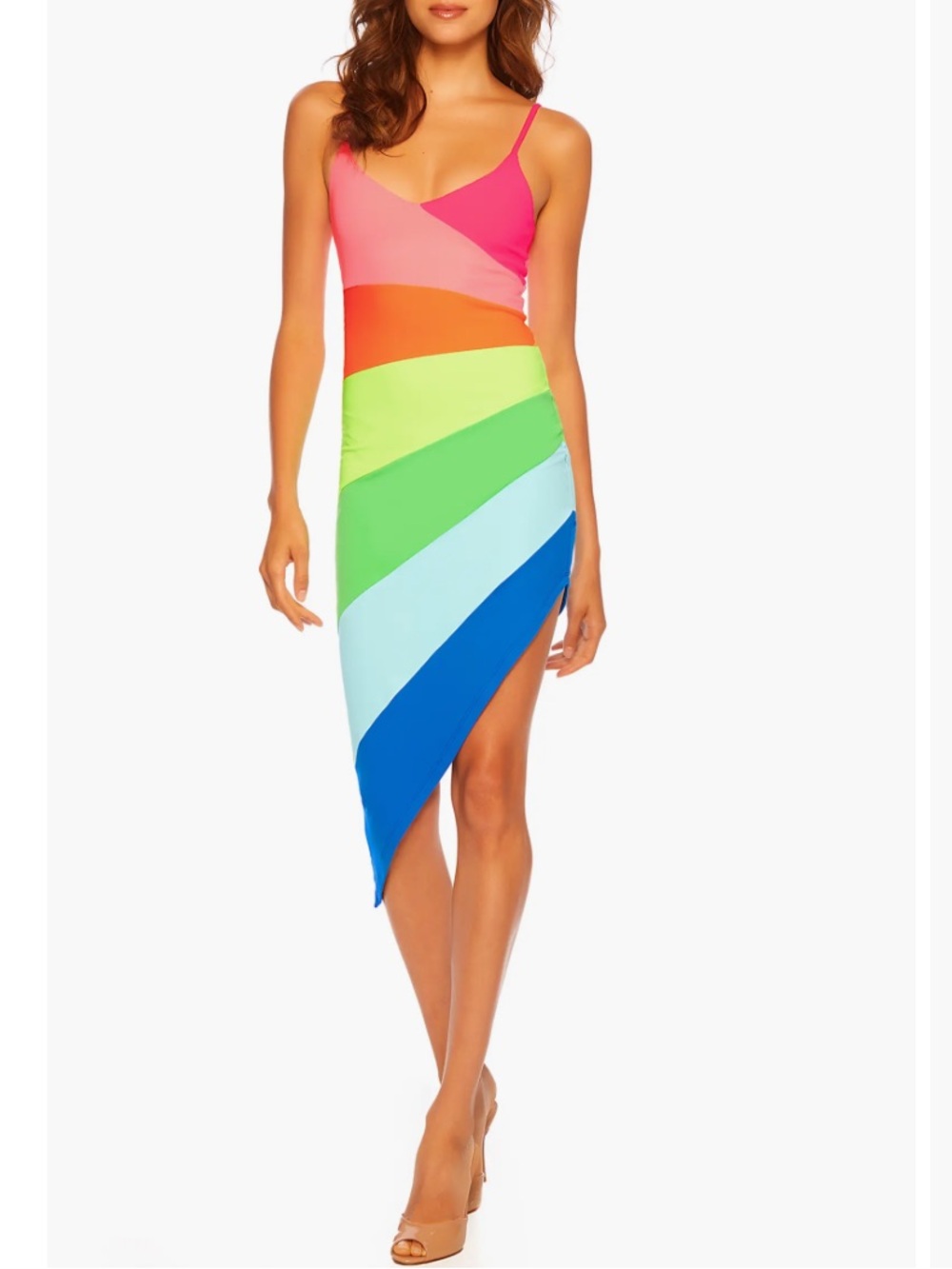 Susan Monoco Colorblock Asymmetric Body-Con Dress XS Rainbow